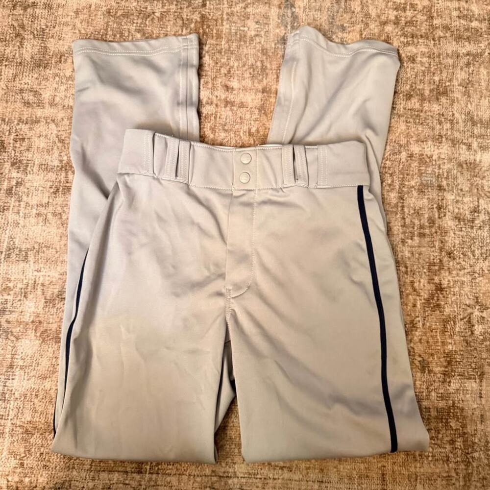 XL Youth Champro Grey Baseball Pants with Navy Stripe